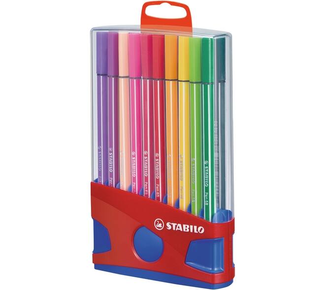 Viltstift STABILO Pen 68/20 ColorParade in rood/blauw etui M ass 20st