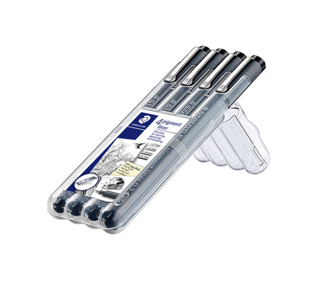 Fineliner Staedtler Pigment 308 zwart set 4 stuks