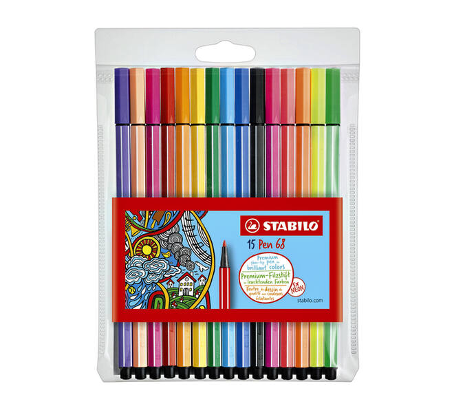 Viltstift STABILO Pen 68/15 medium assorti etui à 10+5 neon kleuren