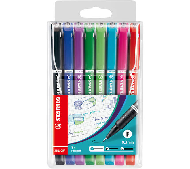 Fineliner STABILO Sensor 189/8 fijn assorti etui à 8 stuks