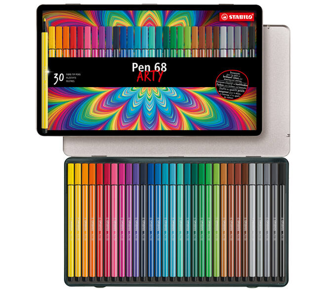 Viltstift STABILO Pen 68/30 Arty medium assorti blik à 30 stuks