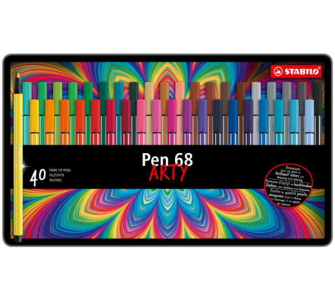 Viltstift STABILO Pen 68/40 Arty medium assorti blik à 40 stuks