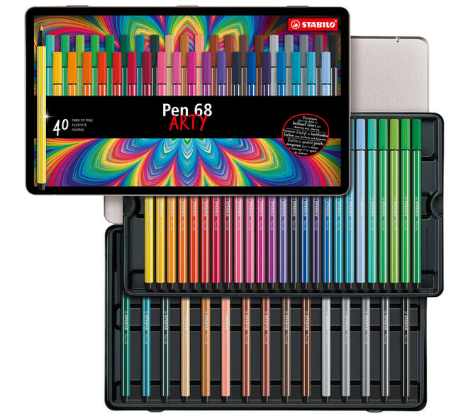Viltstift STABILO Pen 68/40 Arty medium assorti blik à 40 stuks