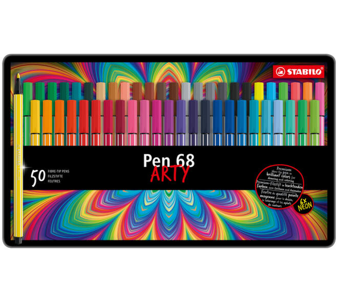 Viltstift STABILO Pen 68/50 Arty medium assorti blik à 50 stuks