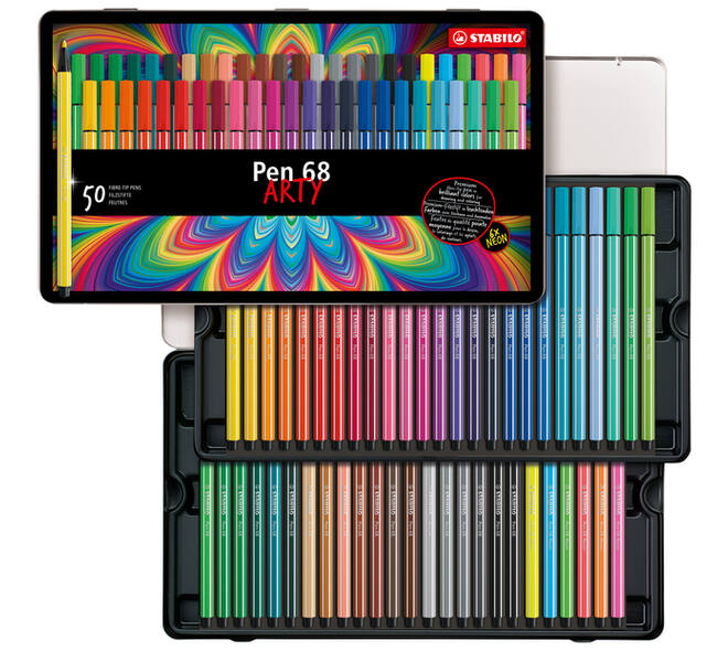 Viltstift STABILO Pen 68/50 Arty medium assorti blik à 50 stuks