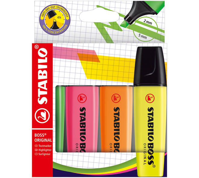 Markeerstift STABILO BOSS Original 70/4 assorti etui à 4 stuks