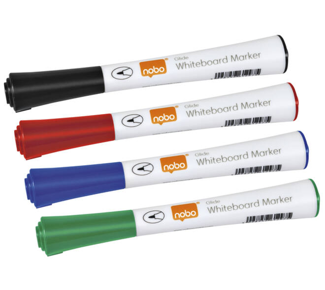 Whiteboardmarker Nobo Glide rond assorti 1mm 4st