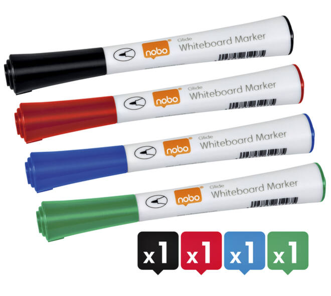 Whiteboardmarker Nobo Glide rond assorti 1mm 4st
