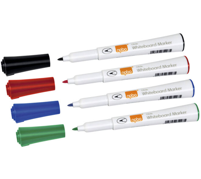Whiteboardmarker Nobo Glide rond assorti 1mm 4st