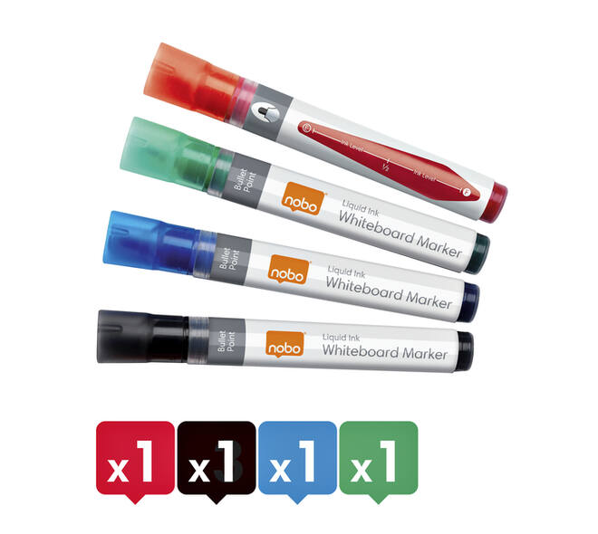 Whiteboardmarker Nobo Liquid ink rond assorti 3mm 4st
