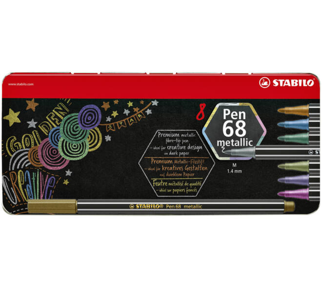 Viltstift STABILO Pen 68/8 medium metallic assorti blik à 8 stuks