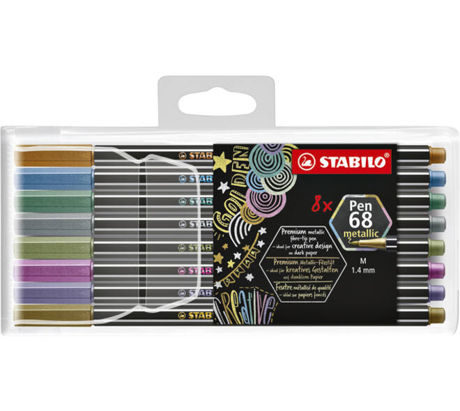 Viltstift STABILO Pen 68/8 medium metallic assorti etui à 8 stuks