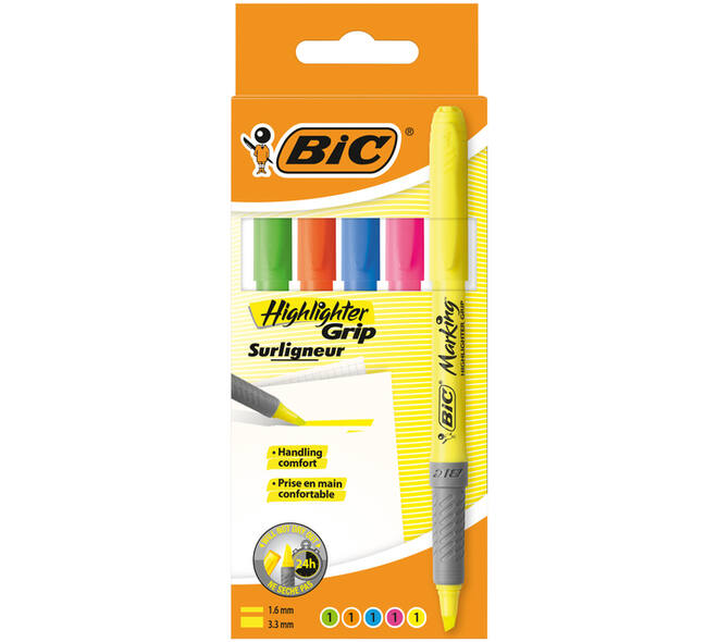 Markeerstift Bic grip assorti etui à 5 stuks