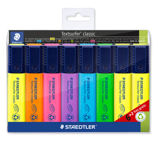 Markeerstift Staedtler 364 Textsurfer assorti 6 stuks + 2 geel gratis