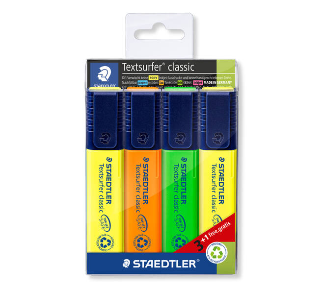 Markeerstift Staedtler 364 Textsurfer assorti 3 stuks + 1 geel gratis