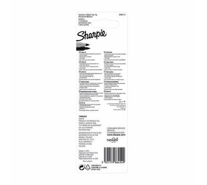 Viltstift Sharpie rond Twin tip ultra fijn & fijn zwart 2 stuks