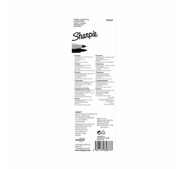 Viltstift Sharpie rond Twin tip ultra fijn & F zwart blister à 1 stuk