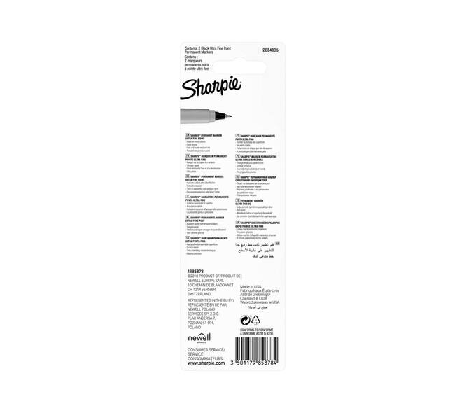Viltstift Sharpie rond ultra fijn zwart blister à 2 stuks