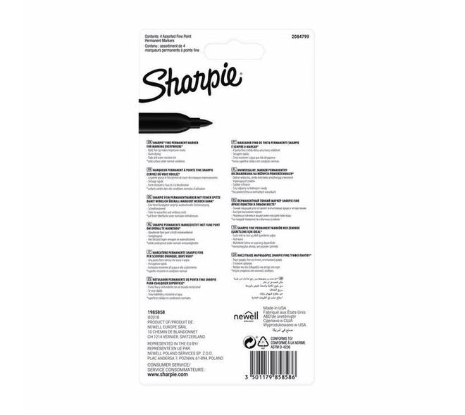 Viltstift Sharpie rond fine assorti blister à 4 stuks