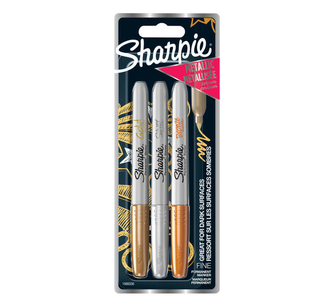 Viltstift Sharpie rond fijn metallic assorti blister à 3 stuks