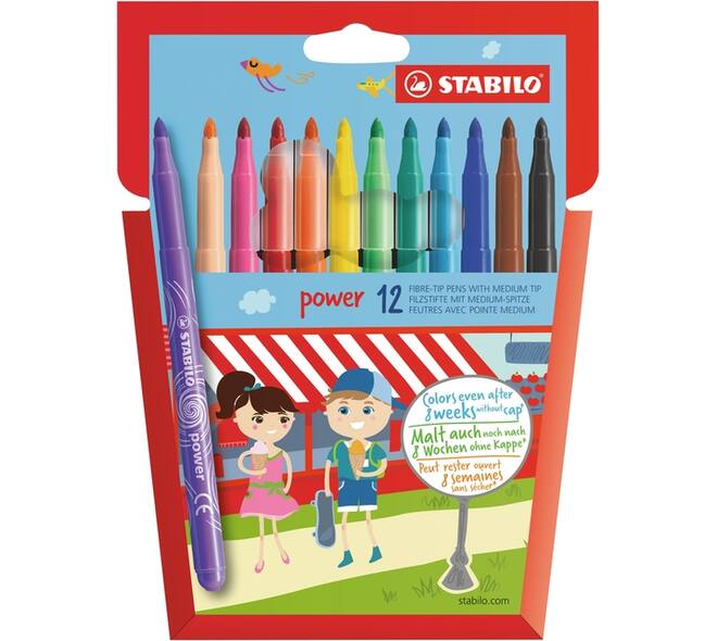 Viltstift STABILO power 280/12 assorti etui à 12 stuks