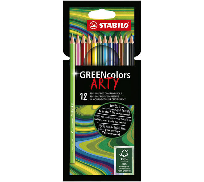 Kleurpotloden STABILO 6019 GREENcolors Arty assorti etui à 12 stuks