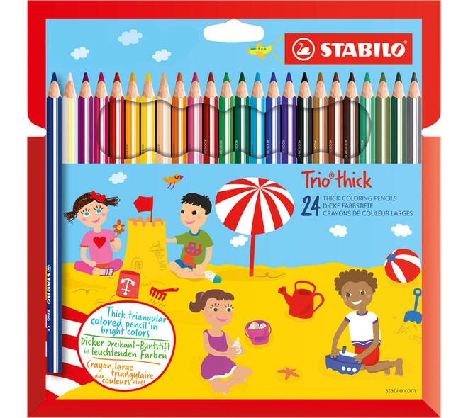 Kleurpotloden STABILO 203 Trio dik assorti blister à 24 stuks