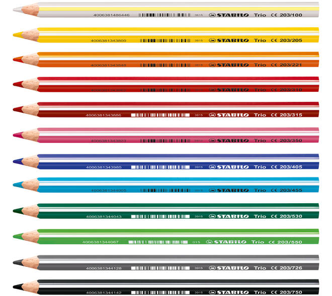 Kleurpotloden STABILO 203 Trio dik assorti kartonnen etui à 12 stuks