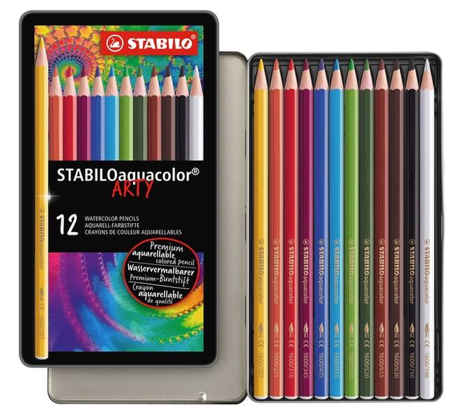 Kleurpotloden STABILO 1612 aquacolor assorti blik à 12 stuks