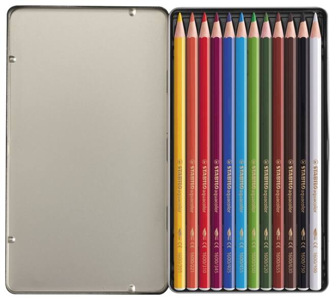Kleurpotloden STABILO 1612 aquacolor assorti blik à 12 stuks