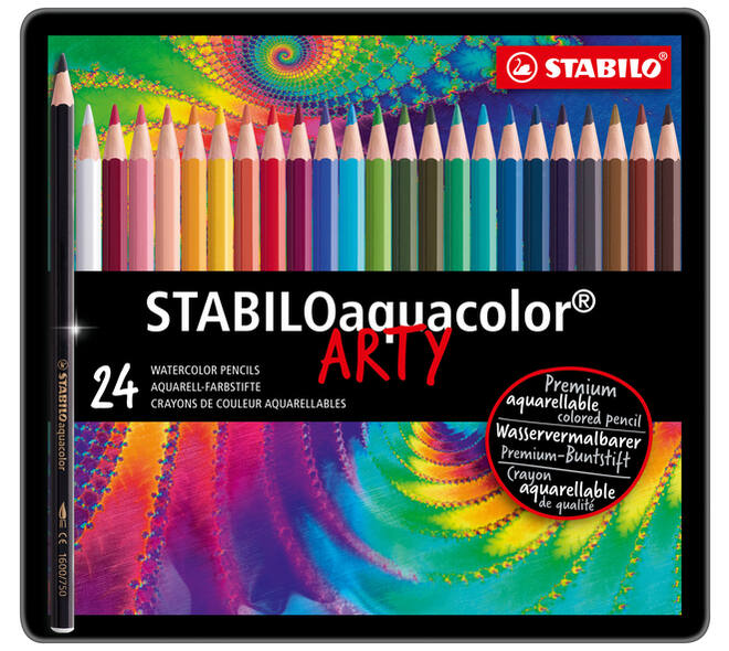 Kleurpotloden STABILO 1624 aquacolor assorti blik à 24 stuks