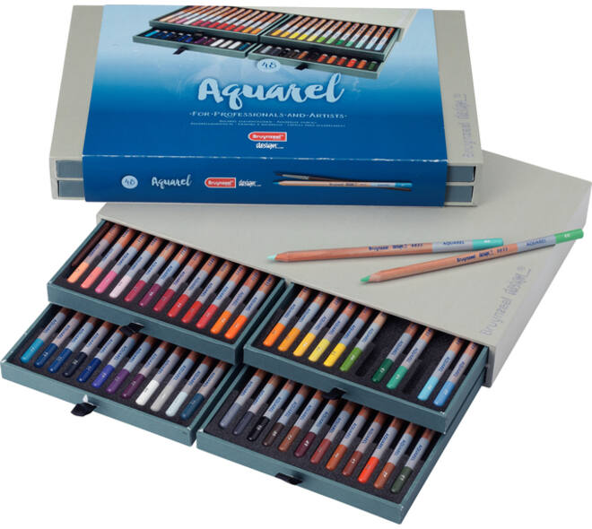 Kleurpotloden Bruynzeel Design met luxe bewaardoos aquarel ass 48st