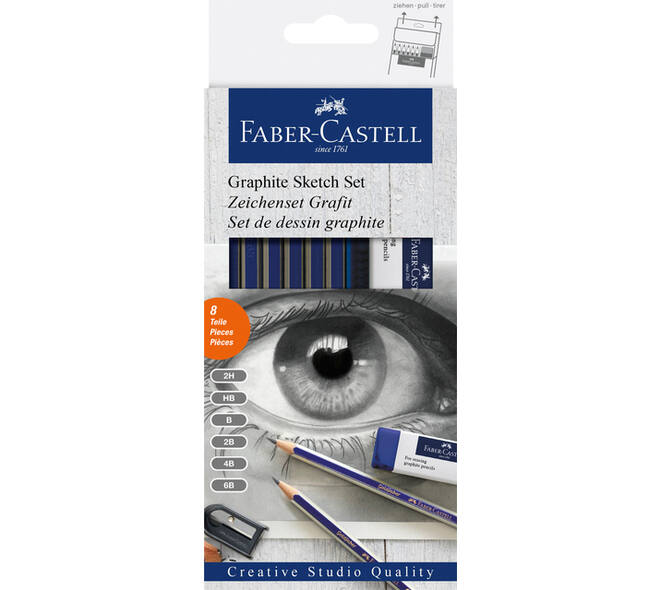 Potlood Faber-Castell 6 hardheden inclusief puntenslijper en gum