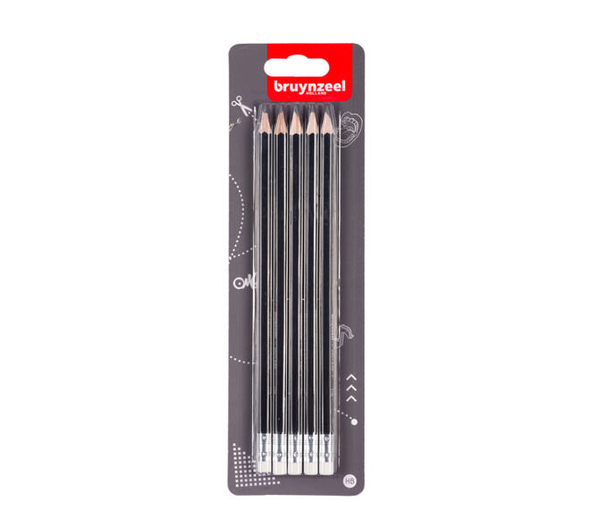 Potlood Bruynzeel Teens HB met gum 5 stuks