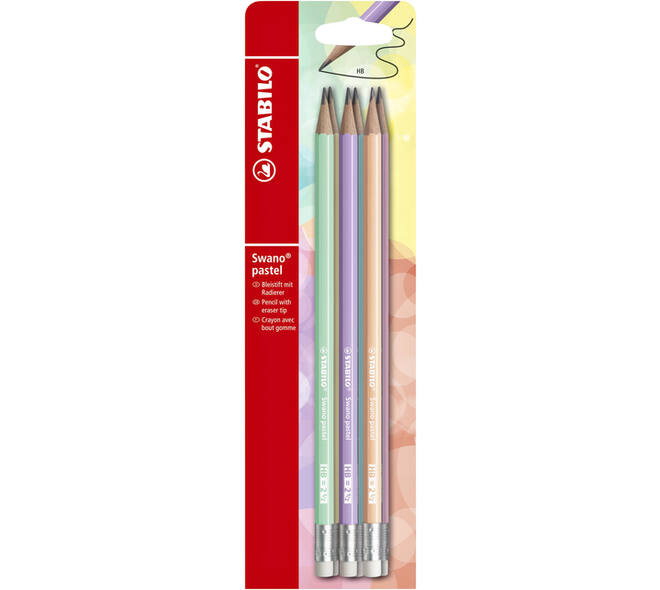 Potlood STABILO Swano grafiet HB met gumtop pastel assorti 6 stuks