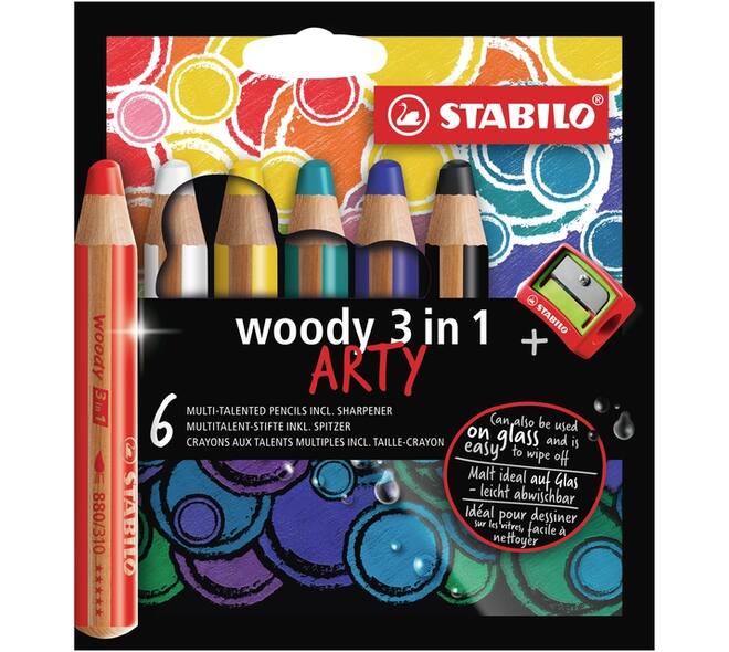 Kleurpotloden STABILO 880 woody 3 in 1 Arty incl puntenslijper ass 6st