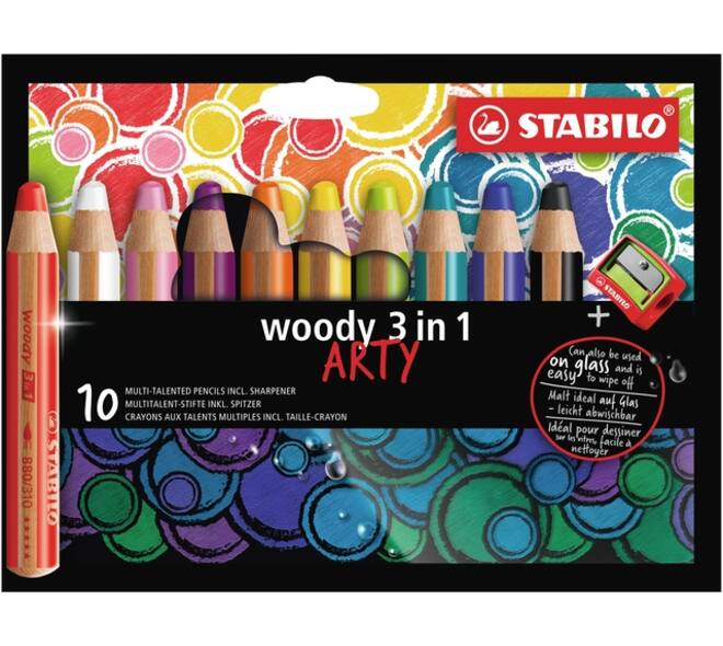 Kleurpotloden STABILO 880 woody 3 in 1 Arty incl slijper ass 10st