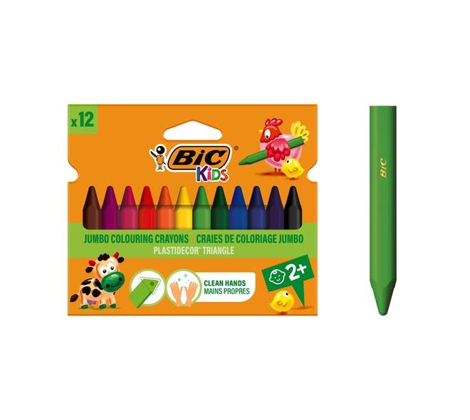Kleurkrijt BicKids  857 Plastidecor triangel assorti etui à 12st