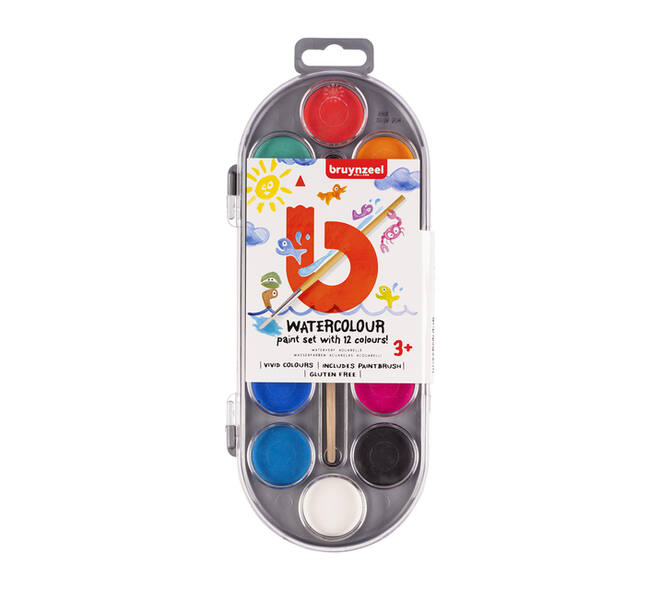 Waterverfset Bruynzeel Kids penseel assorti 12 napjes