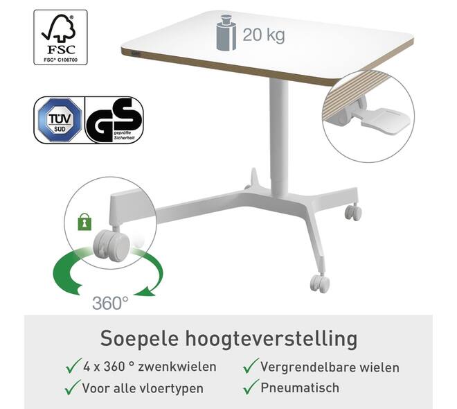 Zit-sta bureau Leitz Ergo compact wielen