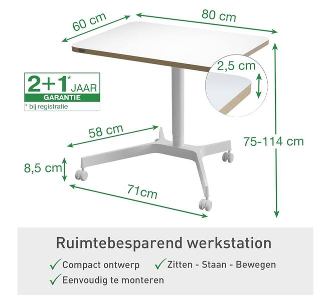 Zit-sta bureau Leitz Ergo compact wielen