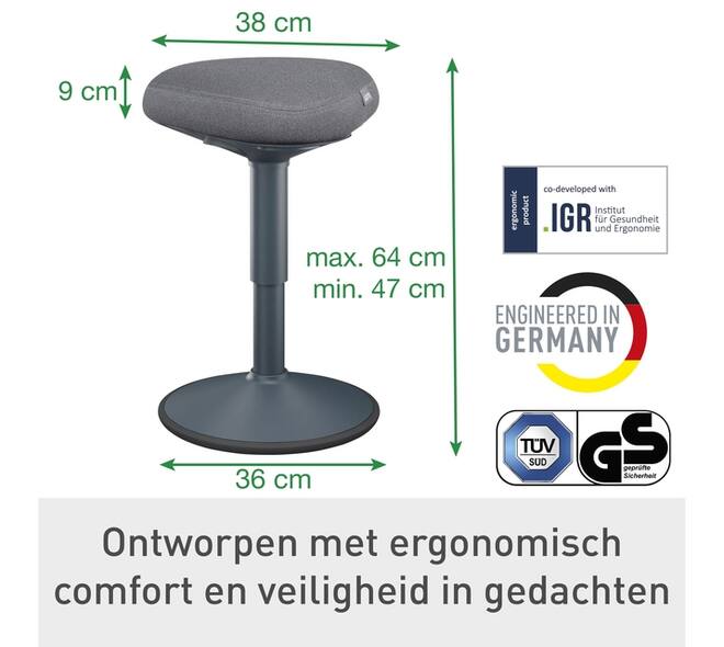 Actieve zitkruk Leitz Ergo met gasveer 47-64cm