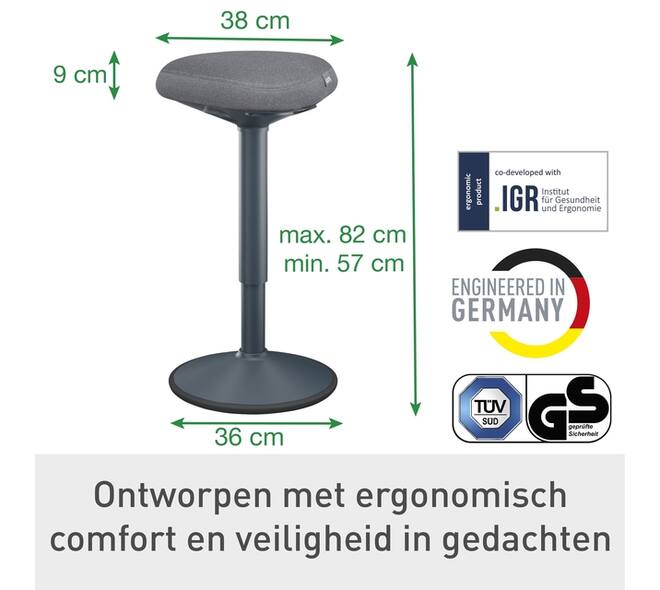 Actieve zit-stakruk Leitz Ergo met gasveer 57-82cm zwart