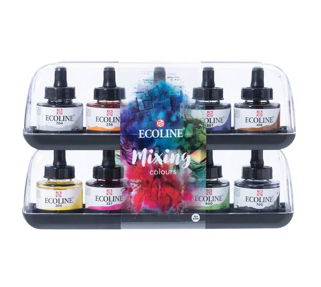 Inkt Talens Ecoline met pipet additional set à 10 ass