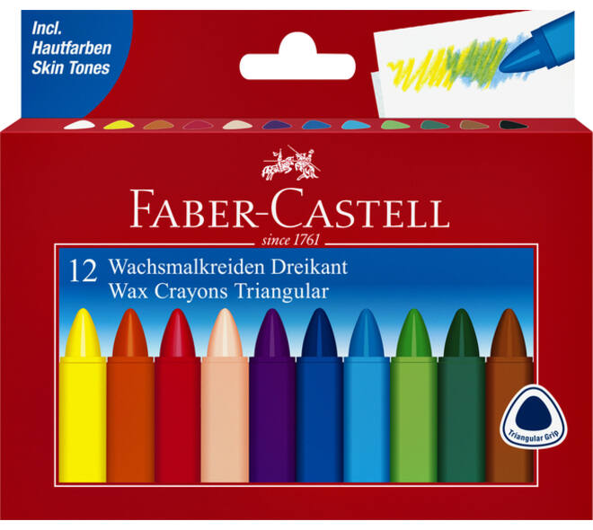 Waskrijt Faber-Castell driehoekig assorti set à 12 stuks