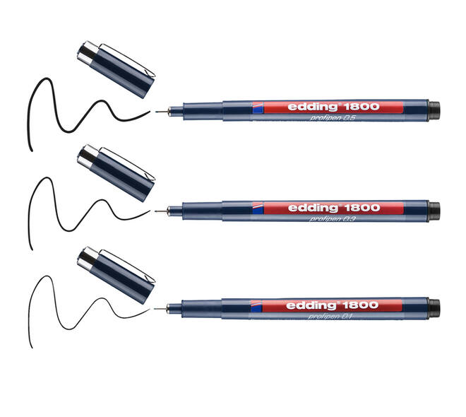 Fineliner edding 1800 0.25mm - 0.35mm - 0.5mm zwart set à 3 stuks