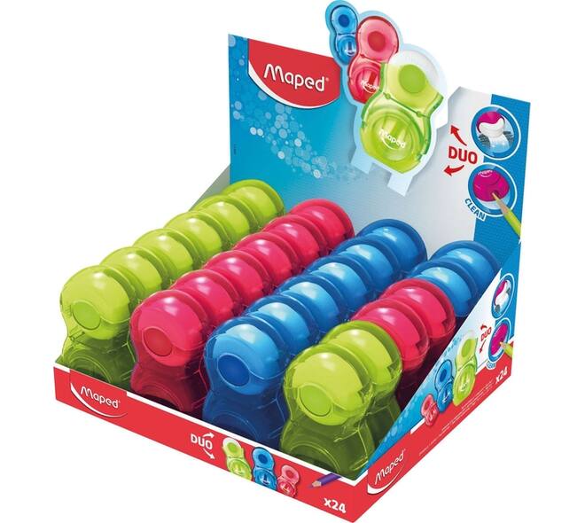 Puntenslijper Maped Loopy 1gaats met gum display á 24 stuks assorti