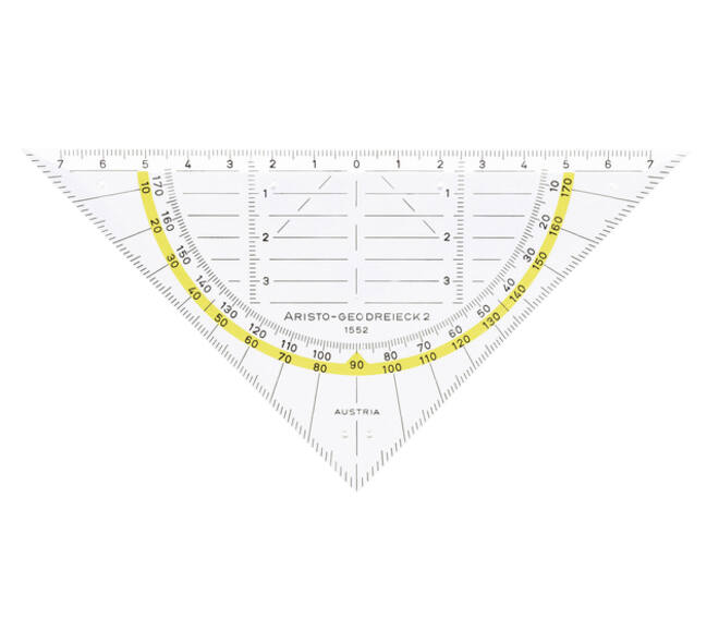 Geodriehoek Aristo 1552 160mm transparant met gele rand