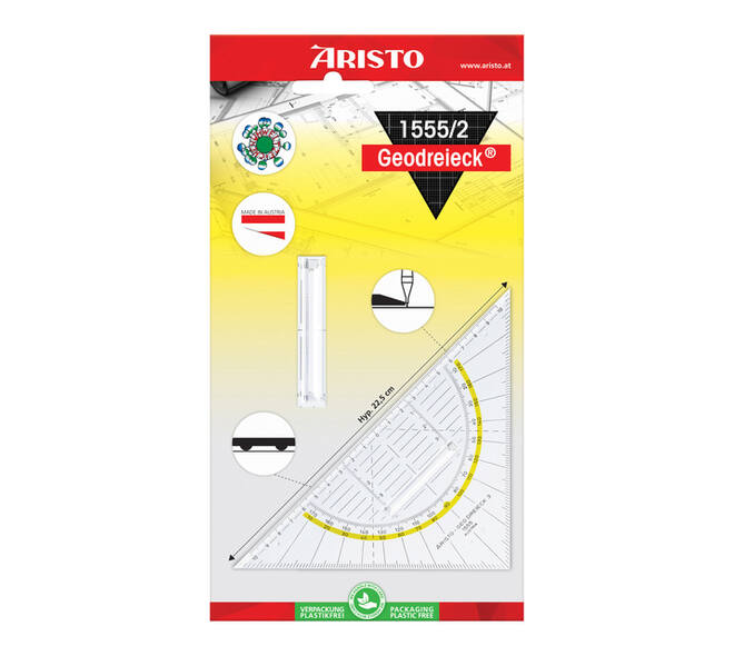 Geodriehoek Aristo 1552 160mm transparant met gele rand