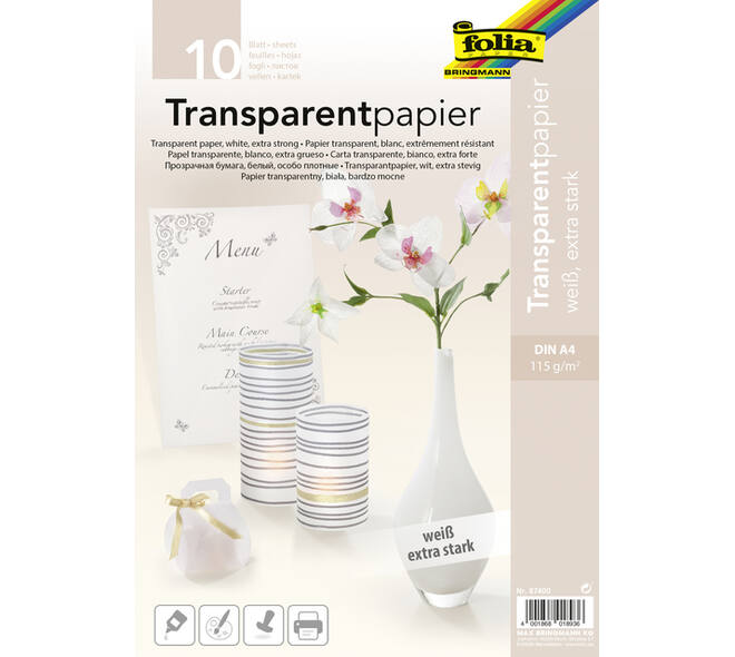 Transparant papier Folia A4 115gr 10 vel wit